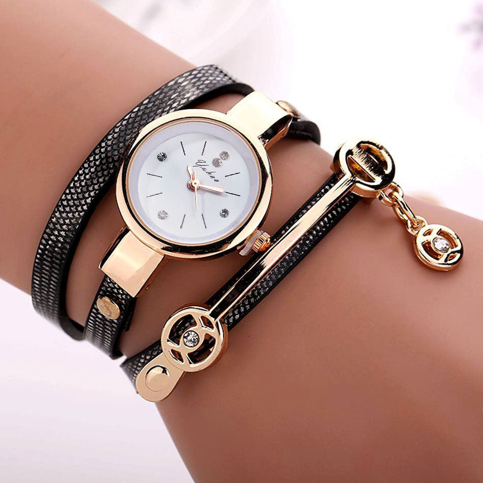 Long-chain thin strap watch quartz watch Three-ring winding bracelet watch - Amazhona 