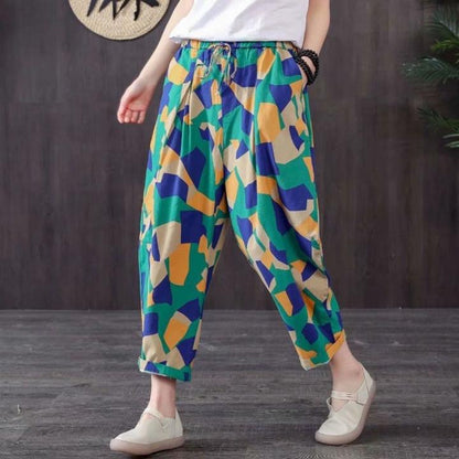 Thin Section Breathable Retro Fashion Nine Point Summer Loose Printed Women's Trousers - Amazhona 