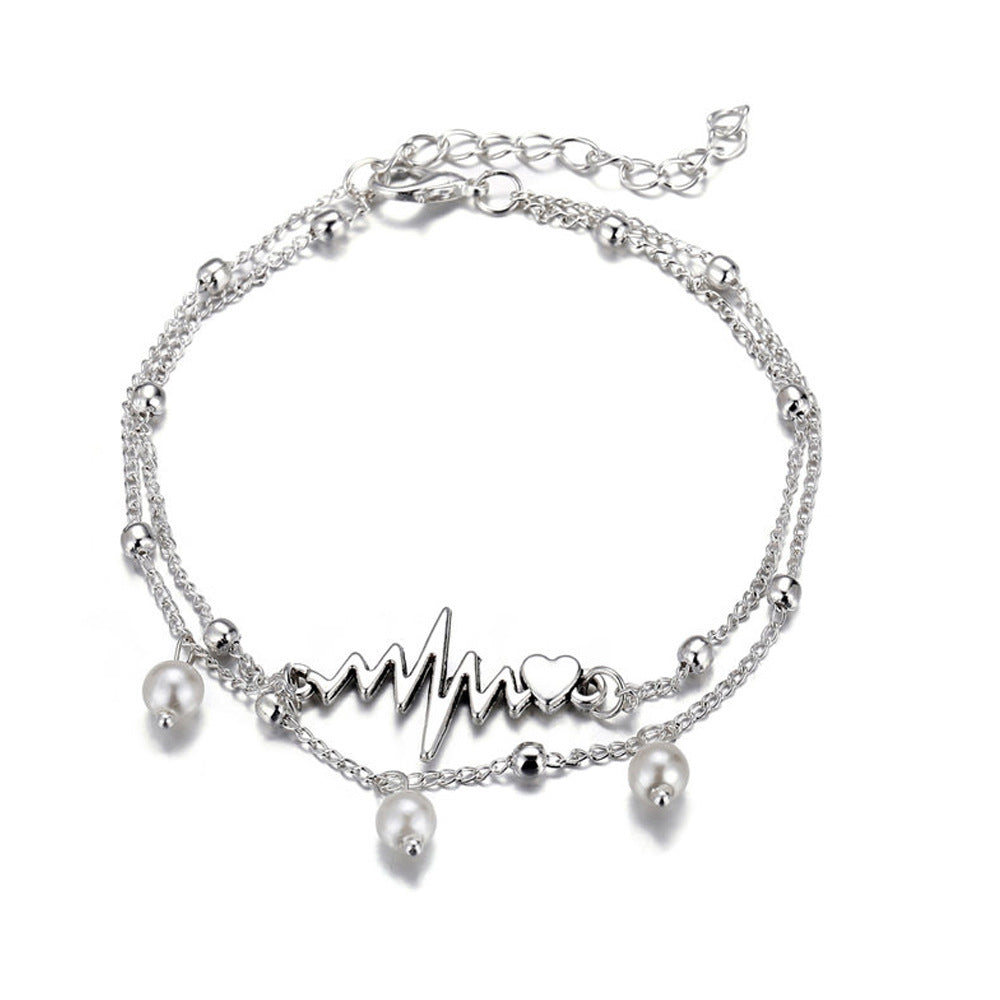 New Anklet Double-layer Pearl Anklet ECG - Amazhona 