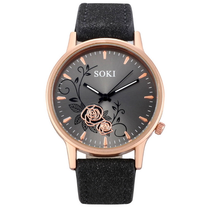 Simple temperament elegant fashion flower trend Korean student belt big dial watch - Amazhona 