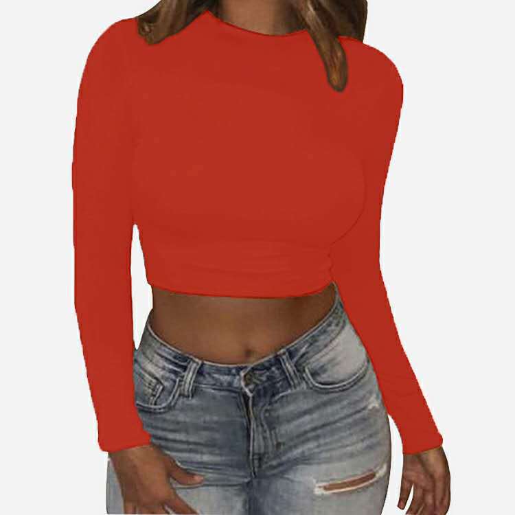 Exposed navel long-sleeved shirt bottoming shirt - Amazhona 