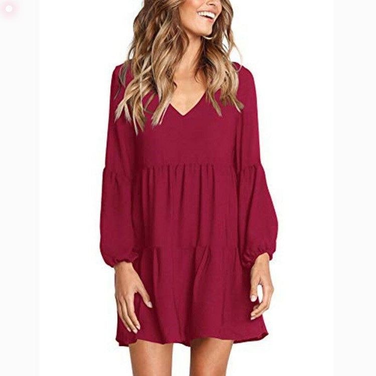 V-neck long sleeve women dress - Amazhona 