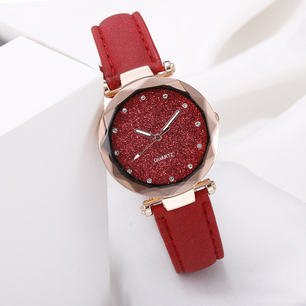 Casual Women Romantic Starry Sky Wrist Watch Leather Rhinestone Designer Ladies Clock - Amazhona 