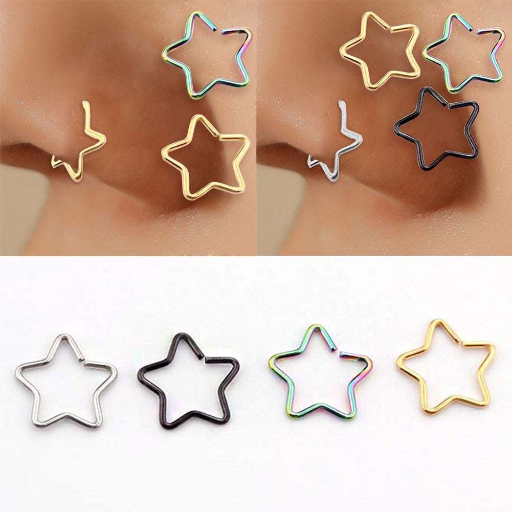 1Pc Stainless Steel Earrings Cartilage Tragus Daith Conch Lobe Ear Piercing Heart/Star Shaped Women Fashion Body Jewelry GIft - Amazhona 