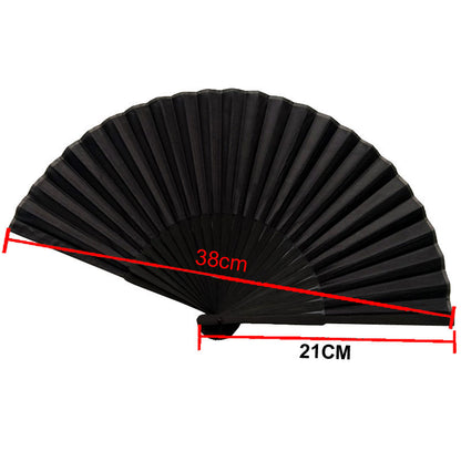 National Style Folding Fan Pure Black Silk Fan - Amazhona 