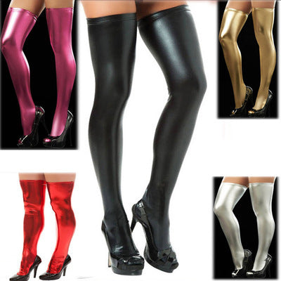 Patent Leather Socks Thigh Socks Faux Leather Pants - Amazhona 