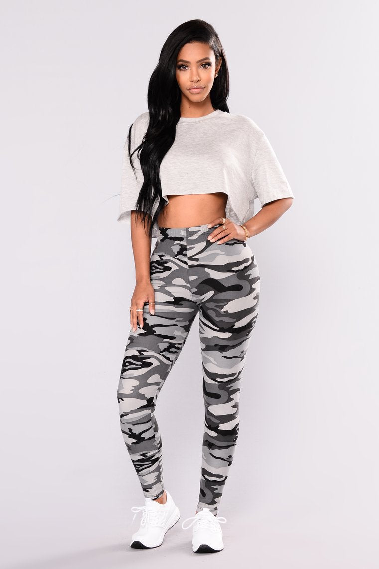 Camouflage Printed Grey Casual Legging Pants - Amazhona 