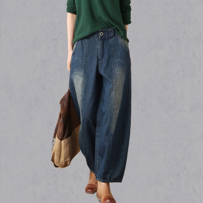 Lantern Jeans For Women Retro Wide Leg Casual