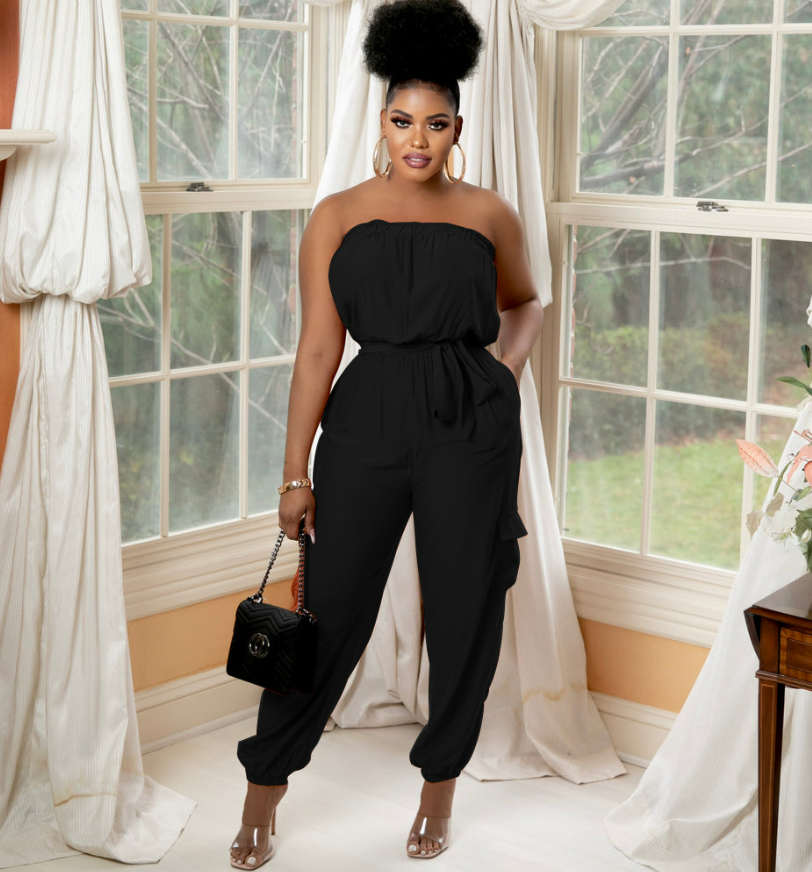 Fashion Casual Tube Top Pocket Belt Spring And Summer Jumpsuit - Amazhona 