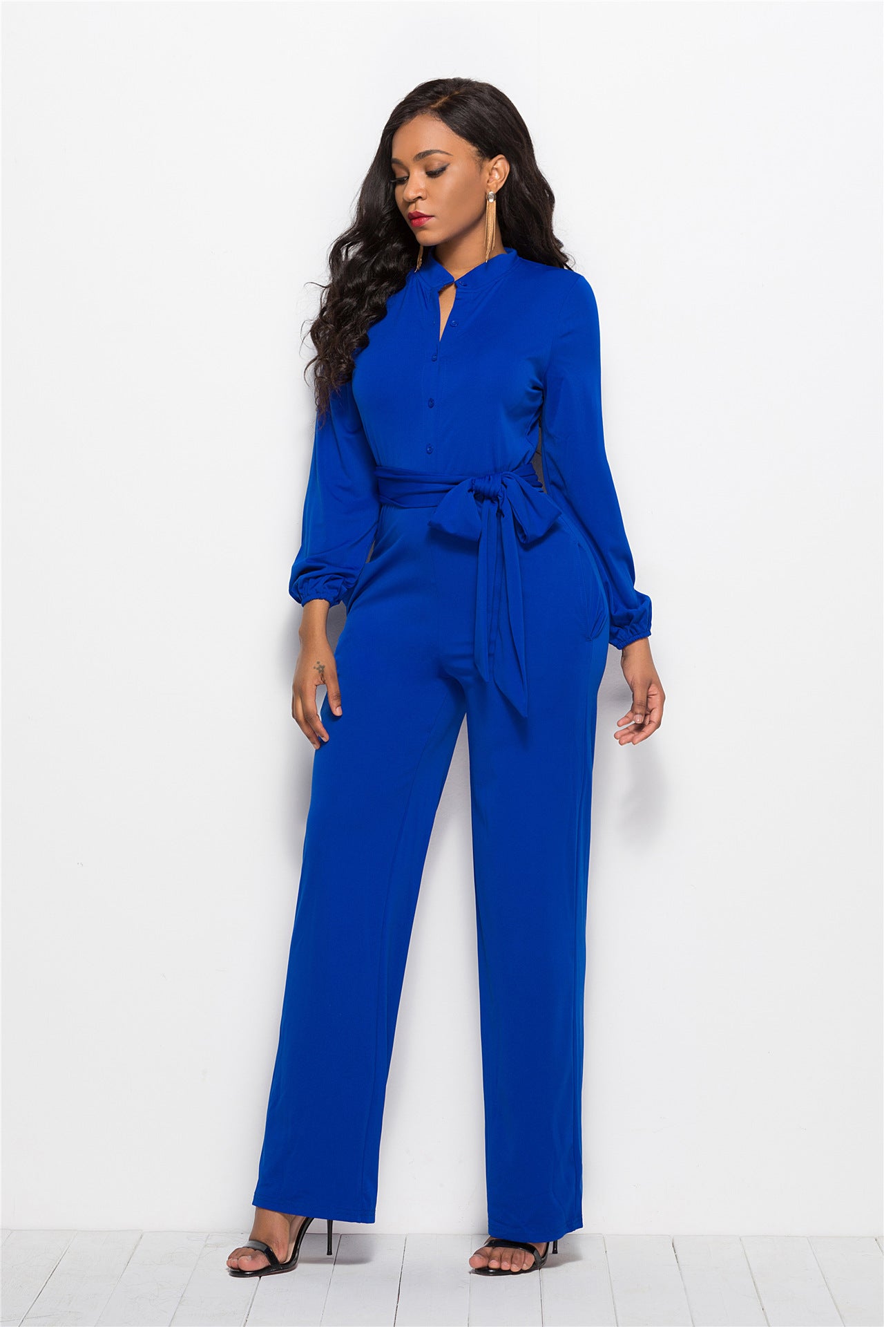 Women's Fashionable Solid Color Wide Leg Jumpsuit - Amazhona 