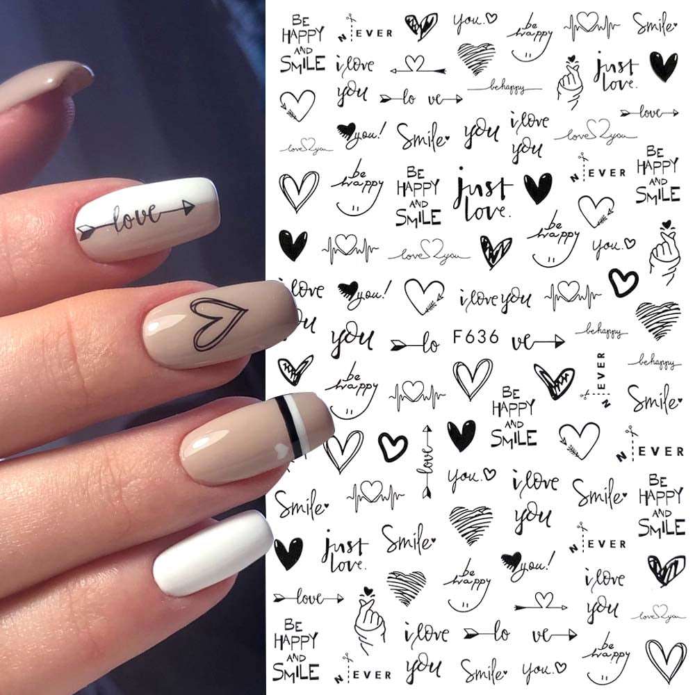 1pcs black white 3D Nail Sticker decals Cool English Letter Nail Art Decoration DIY Manicure Design Christmas and new year gift - Amazhona 