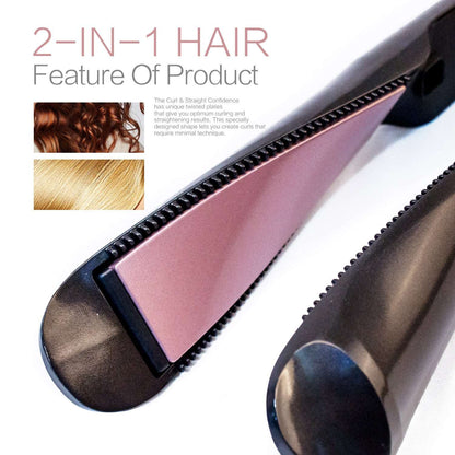 2 in 1 Electric Hair Straightener Ceramic Curling Wand Iron Curler - Amazhona 