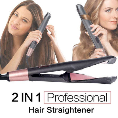 2 in 1 Electric Hair Straightener Ceramic Curling Wand Iron Curler - Amazhona 