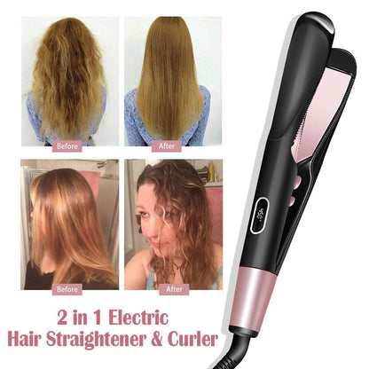 2 in 1 Electric Hair Straightener Ceramic Curling Wand Iron Curler - Amazhona 