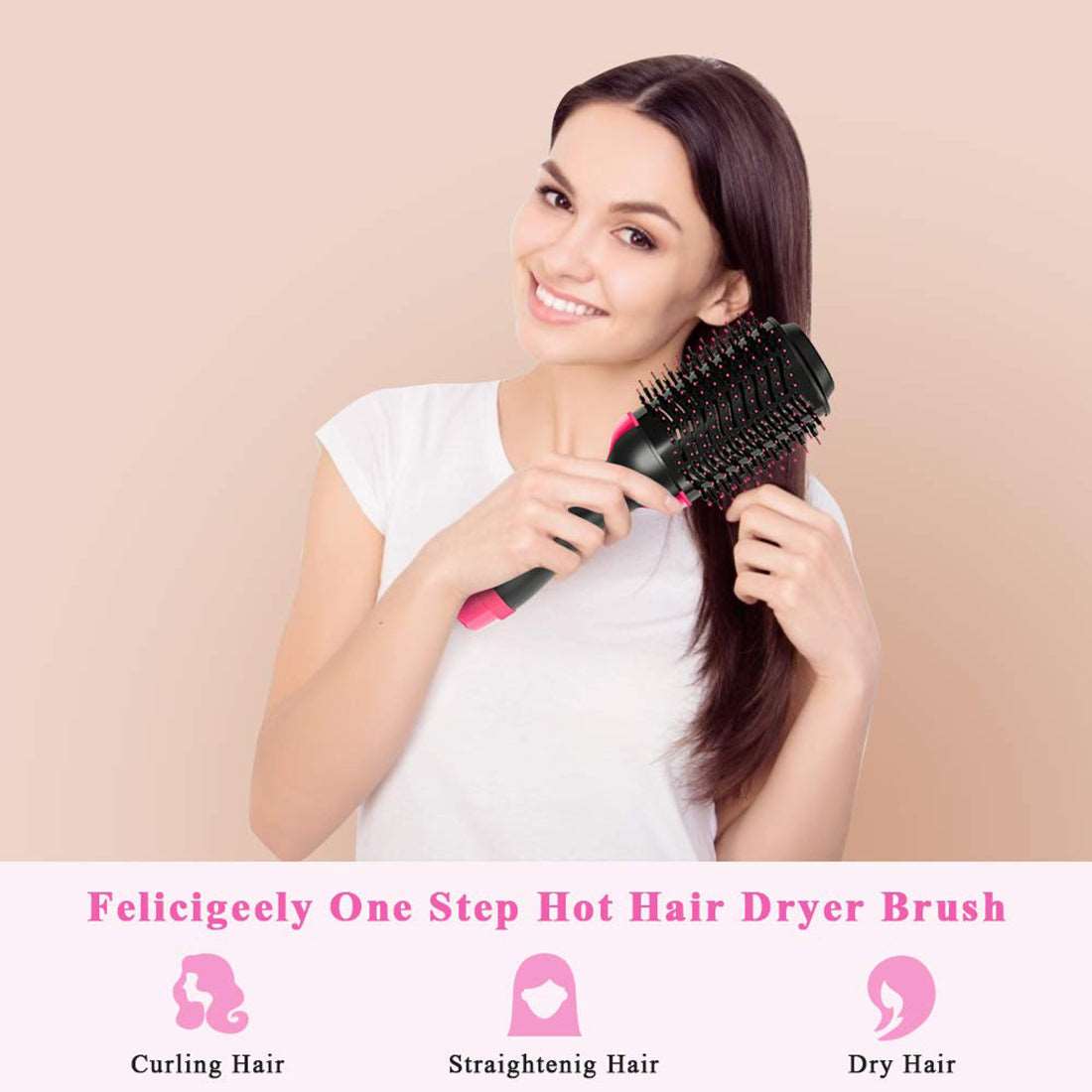 2 in 1 Multifunctional Hair Dryer & Volumizer Hair Brush Roller Rotate Comb Styling Straightening Curling Iron - Amazhona 