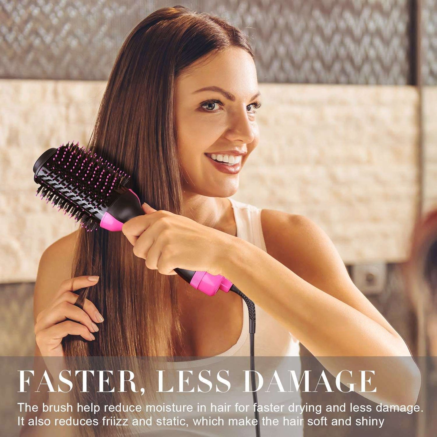 2 in 1 Multifunctional Hair Dryer & Volumizer Hair Brush Roller Rotate Comb Styling Straightening Curling Iron - Amazhona 