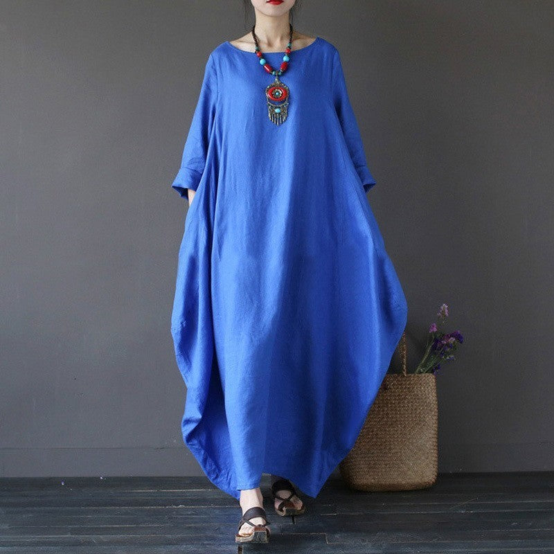 Oversized cotton and linen maxi dress - Amazhona 