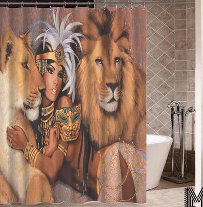 Diseño de arte Graffiti arte Hip Hop chica africana con pelo negro gran pendiente con cortina de ducha de edificio moderno para la decoración del baño