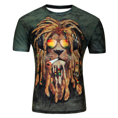 2015 European and American fashion in summer 3D printing lions male short sleeved T-shirt 3D T-shirt wholesale - Amazhona 