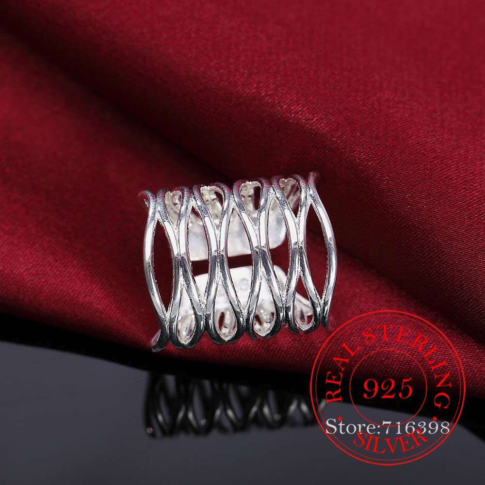 2020 New Retro Antique Open Weave Finger Ring Real 925 Sterling Silver Thumb Rings for Women Ladies Fashion Bohemian Jewelry - Amazhona 