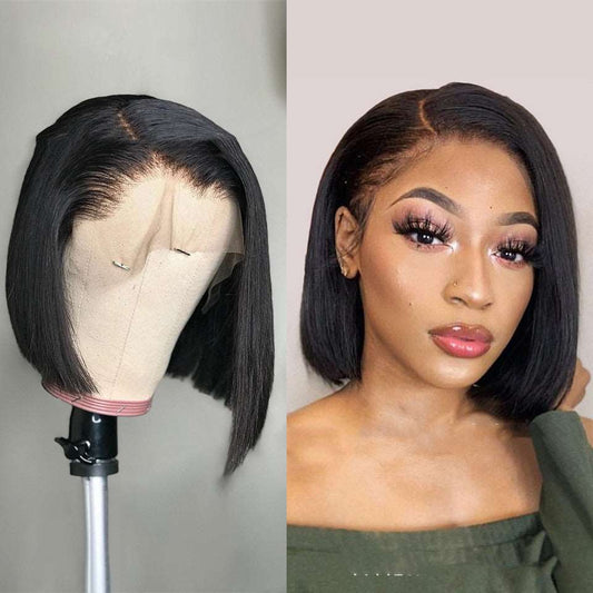 2020 Tongcan Hot Sale European And American Front Lace Wig With Side Black Short Straight Hair Color Size Can Be Customized - Amazhona 