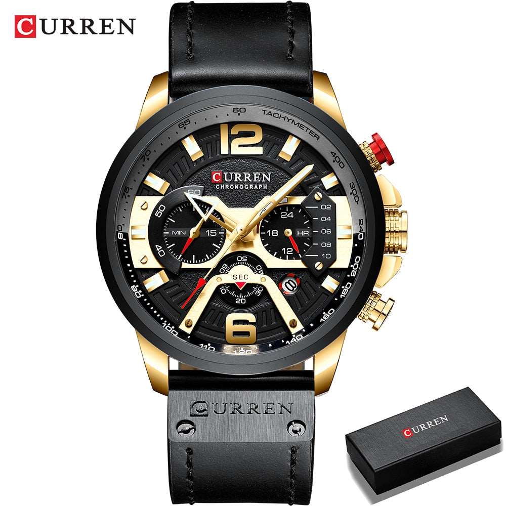 2021 CURREN Men Watches Top Brand Luxury Blue Leather Chronograph Sport Watch For Men Fashion Date Waterproof Clock Reloj Hombre - Amazhona 