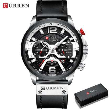 2021 CURREN Men Watches Top Brand Luxury Blue Leather Chronograph Sport Watch For Men Fashion Date Waterproof Clock Reloj Hombre - Amazhona 