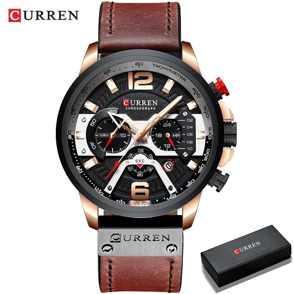 2021 CURREN Men Watches Top Brand Luxury Blue Leather Chronograph Sport Watch For Men Fashion Date Waterproof Clock Reloj Hombre - Amazhona 