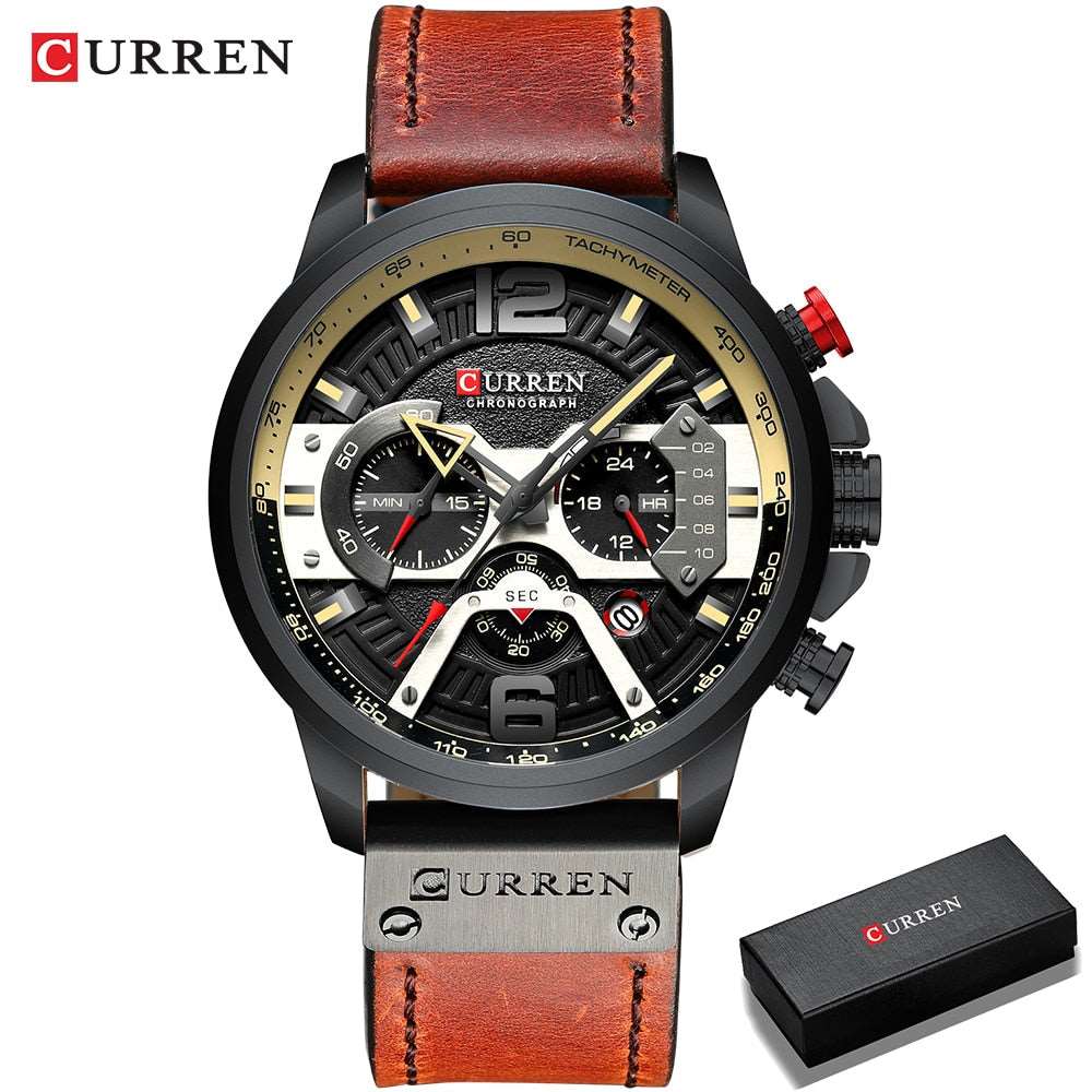 2021 CURREN Men Watches Top Brand Luxury Blue Leather Chronograph Sport Watch For Men Fashion Date Waterproof Clock Reloj Hombre - Amazhona 