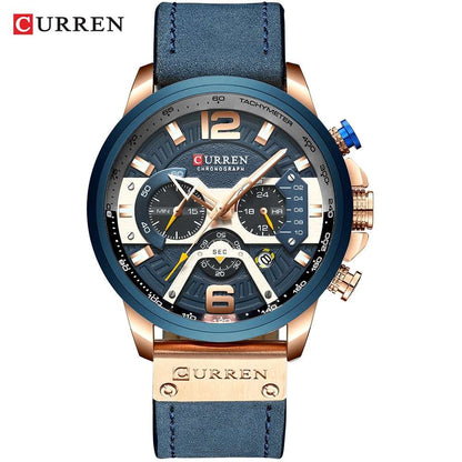 2021 CURREN Men Watches Top Brand Luxury Blue Leather Chronograph Sport Watch For Men Fashion Date Waterproof Clock Reloj Hombre - Amazhona 