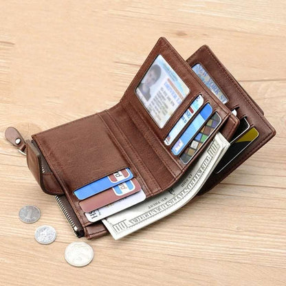 2021 Fashion Men's Coin Purse Wallet RFID Blocking Man Leather Wallet Zipper Business Card Holder ID Money Bag Wallet Male - Amazhona 