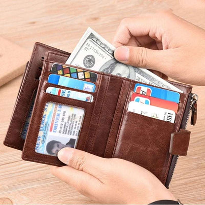 2021 Fashion Men's Coin Purse Wallet RFID Blocking Man Leather Wallet Zipper Business Card Holder ID Money Bag Wallet Male - Amazhona 