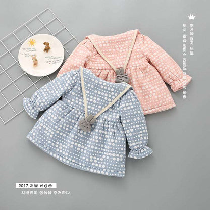 2021 New Autumn And Winter Dress Female Children With Korean Female Baby Princess Dress Baby Cashmere Thickened Dot Skirt - Amazhona 