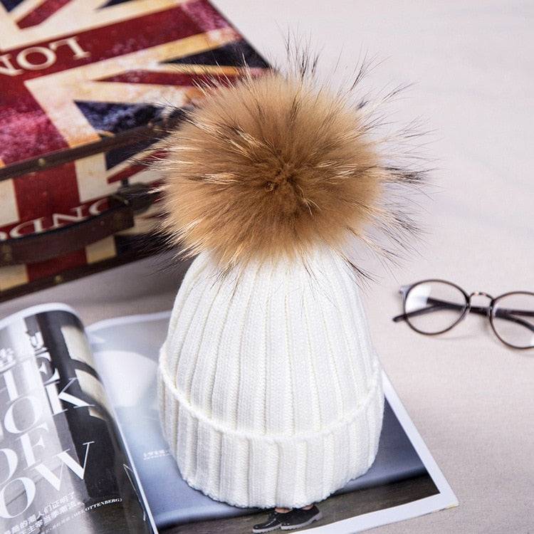 2021 New natural fur pom pom hat fashion winter hat girl wofor men warm beanies High quality fox fur hat - Amazhona 