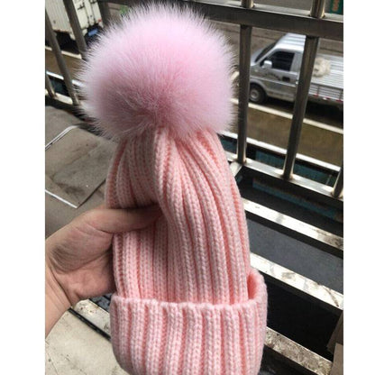 2021 New natural fur pom pom hat fashion winter hat girl wofor men warm beanies High quality fox fur hat - Amazhona 