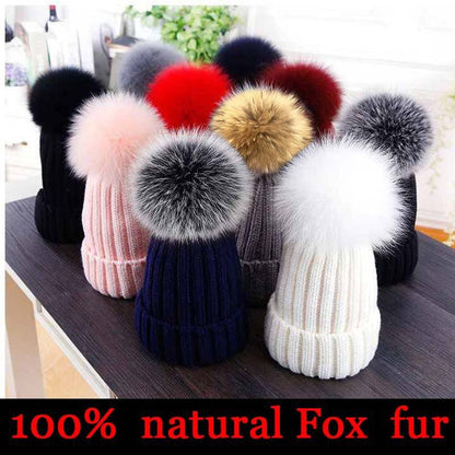 2021 New natural fur pom pom hat fashion winter hat girl wofor men warm beanies High quality fox fur hat - Amazhona 