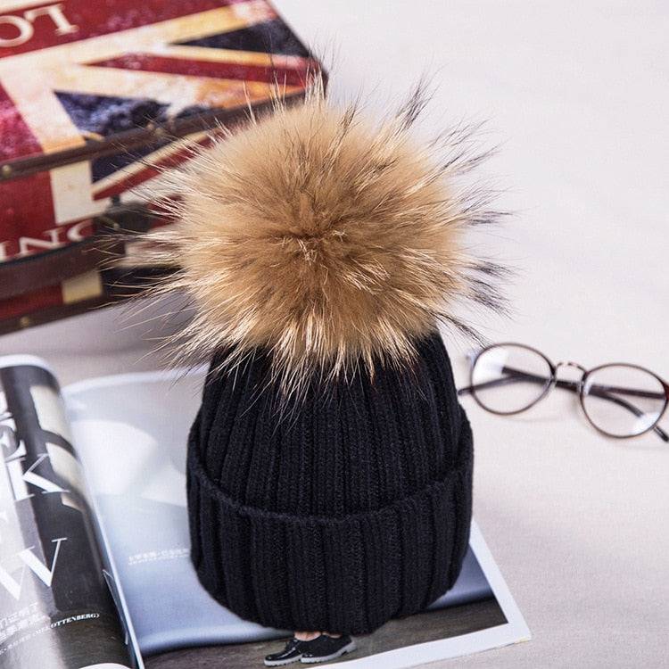 2021 New natural fur pom pom hat fashion winter hat girl wofor men warm beanies High quality fox fur hat - Amazhona 