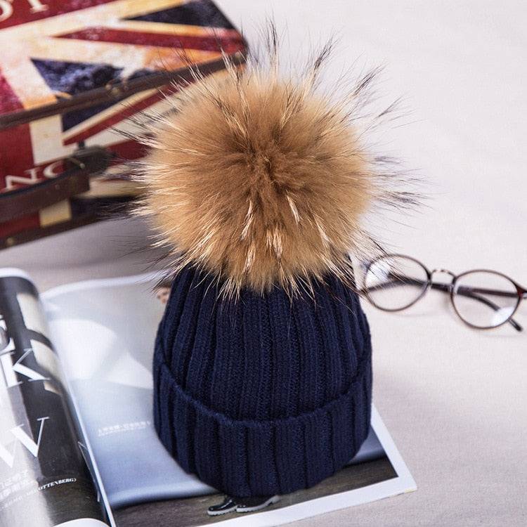 2021 New natural fur pom pom hat fashion winter hat girl wofor men warm beanies High quality fox fur hat - Amazhona 