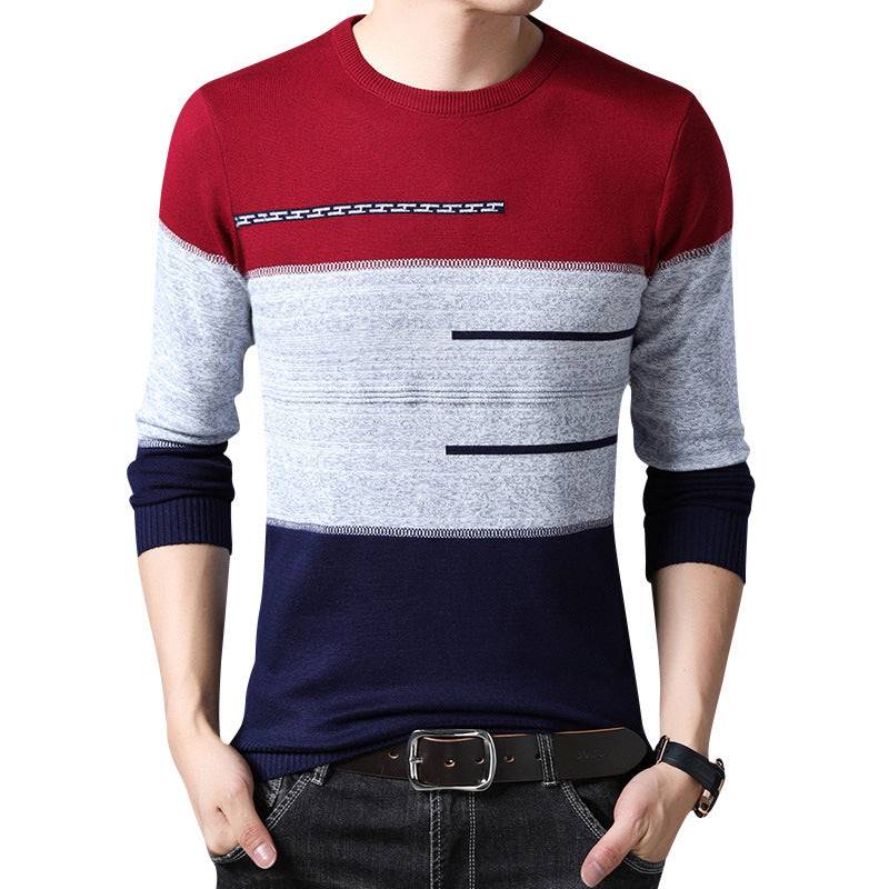 2021 Winter Pullover Men Round Collar Striped Cotton Sweaters Slim Fit Pull Homme Knitwear - Amazhona 