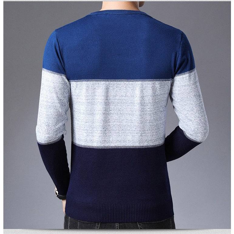 2021 Winter Pullover Men Round Collar Striped Cotton Sweaters Slim Fit Pull Homme Knitwear - Amazhona 