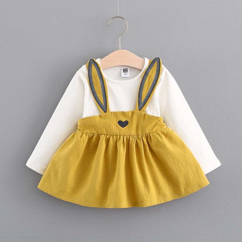 2021 autumn new Korean children's clothing, girls cute rabbit dress, baby baby princess dress 916 - Amazhona 