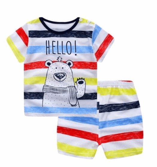 2021 new children's summer children's clothing short-sleeved suit cotton boy girls small children cartoon summer two-piece - Amazhona 