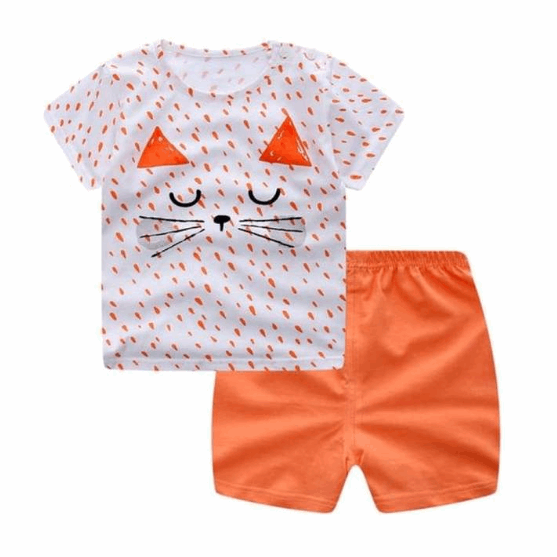 2021 new children's summer children's clothing short-sleeved suit cotton boy girls small children cartoon summer two-piece - Amazhona 