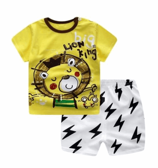 2021 new children's summer children's clothing short-sleeved suit cotton boy girls small children cartoon summer two-piece - Amazhona 