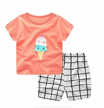 2021 new children's summer children's clothing short-sleeved suit cotton boy girls small children cartoon summer two-piece - Amazhona 