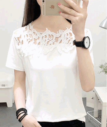 2021 spring and summer new women's t-shirt hollow hook flower temperament ladies large size short-sleeved shirt shirt clothes women - Amazhona 