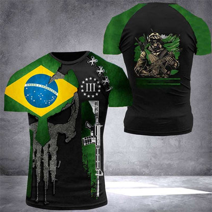 2022 Brazil Men's T-Shirts Veterans National Flag Tops Summer Tee Short Sleeve Shirt 3d Print Graphic T-Shirt Oversized Clothes - Amazhona 