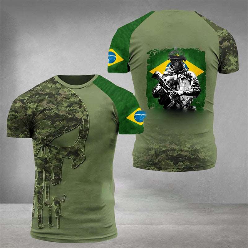 2022 Brazil Men's T-Shirts Veterans National Flag Tops Summer Tee Short Sleeve Shirt 3d Print Graphic T-Shirt Oversized Clothes - Amazhona 