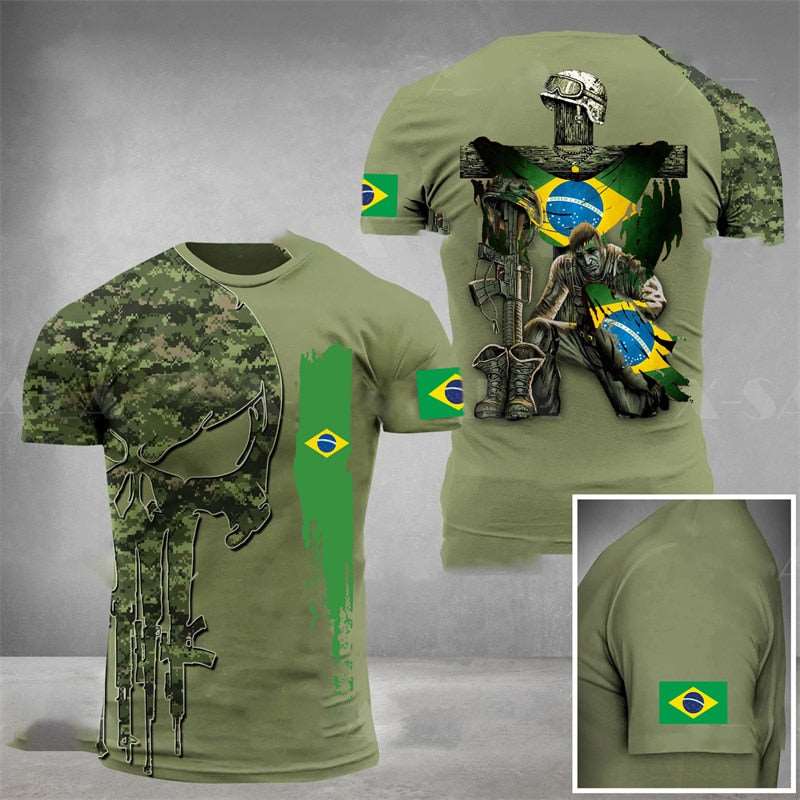 2022 Brazil Men's T-Shirts Veterans National Flag Tops Summer Tee Short Sleeve Shirt 3d Print Graphic T-Shirt Oversized Clothes - Amazhona 