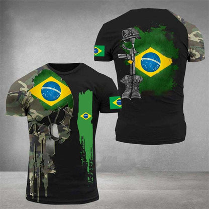 2022 Brazil Men's T-Shirts Veterans National Flag Tops Summer Tee Short Sleeve Shirt 3d Print Graphic T-Shirt Oversized Clothes - Amazhona 